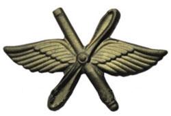 Эмблема петличная ВВС (крылья, пропеллер, зенитная пушка), защитная, металл (пара)